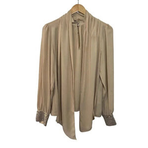 Vince Camuto Beige Chiffon Sheer Blouse Size Medium Lightweight Studded Sleeves